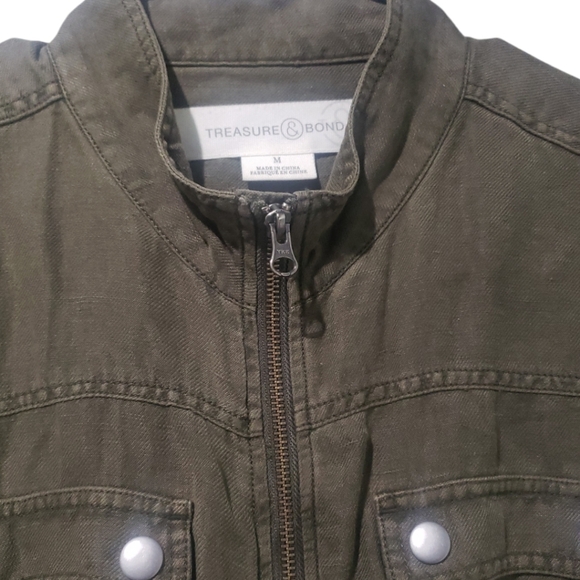 Treasure & Bond Olive Sarma, Line Military Jacket Linen Blend, Utility Green, M - Picture 7 of 10